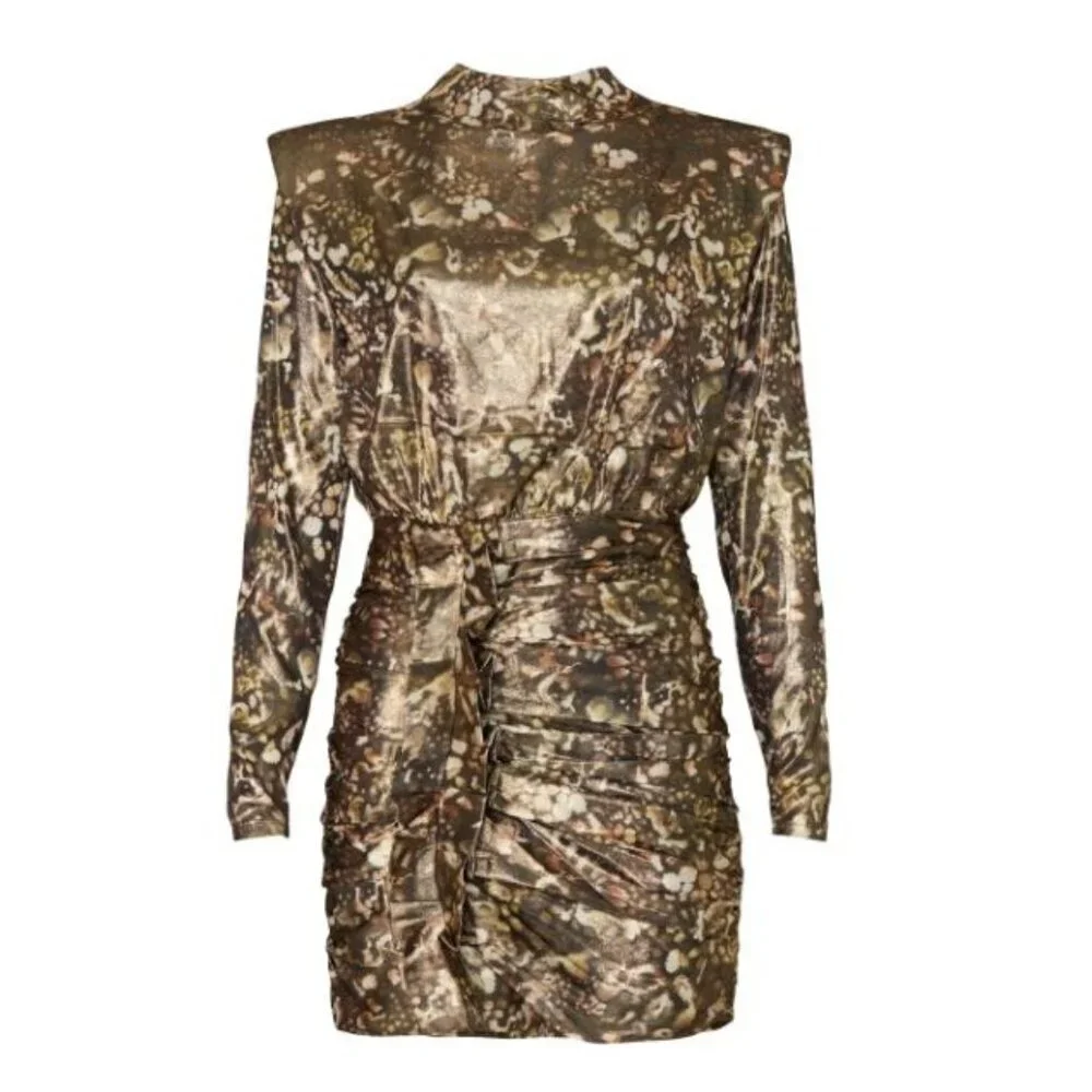 NEW AllSaints Lilliana Kettu Mini Dress Metallic Print Gold Size US 0 $275 [jb]